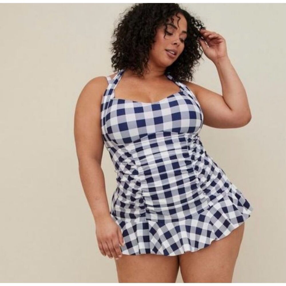 Torrid Blue Checkered Halter One Piece Swimsuit Plus Size 2 - Picture 11 of 11